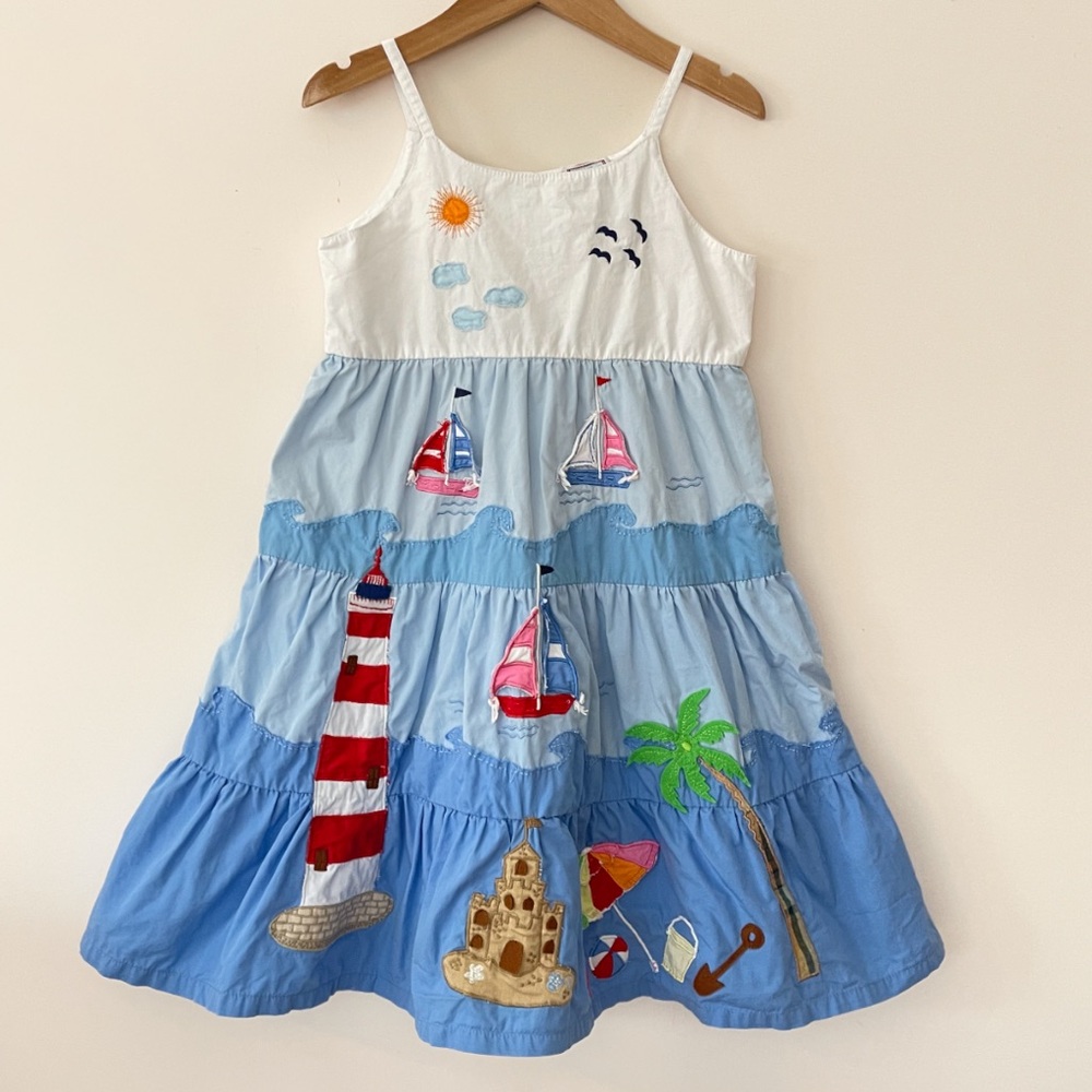 COTTON KIDS VGUC Embroidered Appliqué Beach Theme Tiered Dress
